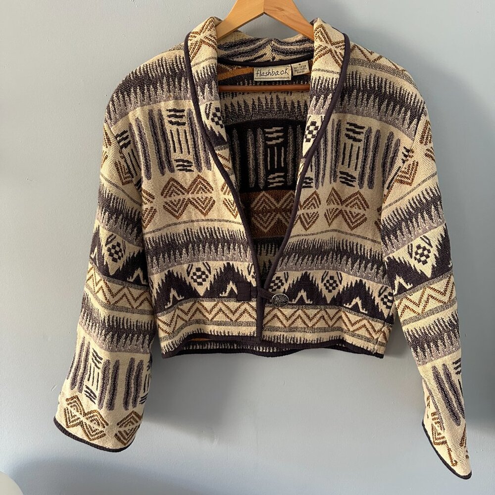 Vintage FLASHBACK Woven Cotton Patterned Cropped Jacket - Picture 5 of 6